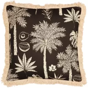 Image of Colonial Palm Fringed Cushion Cover, Espresso, 45 x 45cm - Paoletti