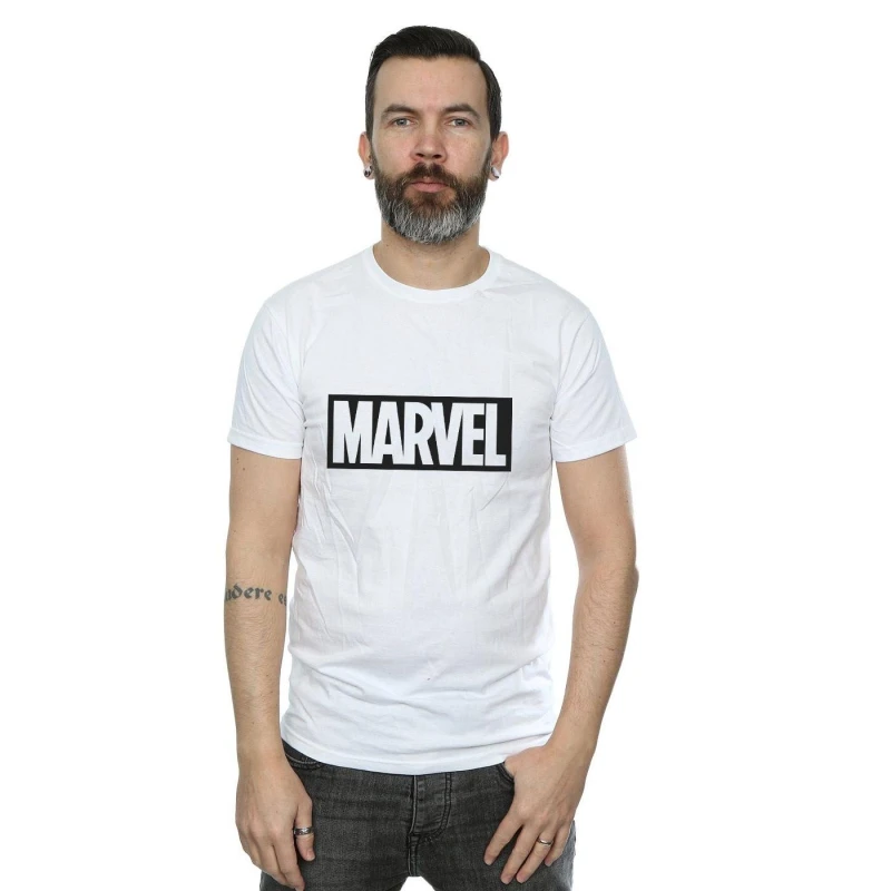 Image of Marvel Marvel Men Outline Cotton Logo T-Shirt in White Size: Small White S Male 5063377444254