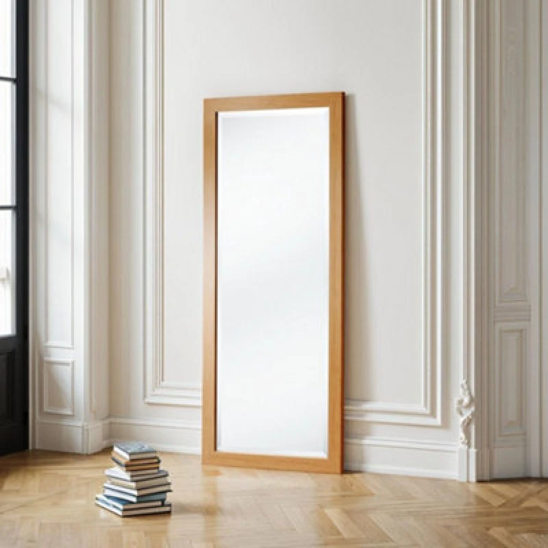 Image of Yearn Mirrors Yearn Mirrors Oak Effect Full Length Slim Framed Bevelled Mirror in Light Oak Light Oak One Size Unisex 0716053064066