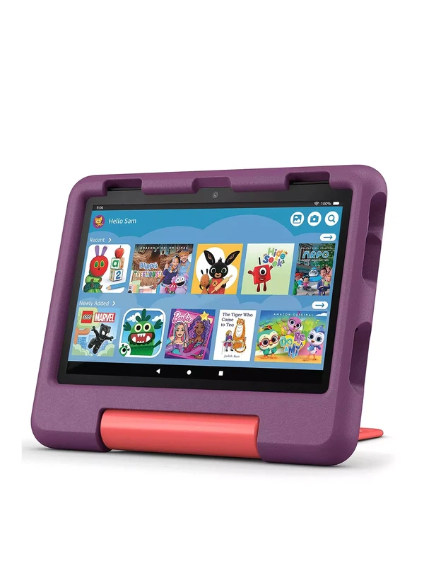 Image of Amazon Fire HD Pro 8" Kids (ages 6-12) Tablet (2024) - 32 GB, Jungle Cat, Blue,Pink 840414664821