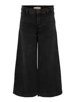 Image of Only Kids Girls Comet Wide Leg Jeans - Washed Black, Size Age: 9 Years, Women