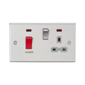 Image of Knightsbridge - 45A dp Cooker Switch & 13A Switched Socket with Neons & Grey Insert - Square Edge Brushed Chrome