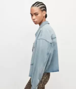 Image of AllSaints Womens Womens Cotton Versatile Nicky Denim Shirt Jacket, Blue, Size: 16, Blue