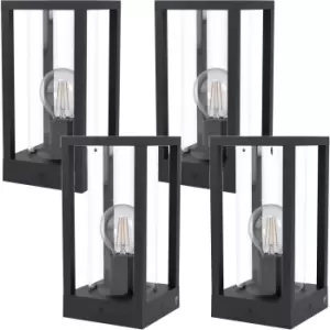 Image of 4 PACK IP44 Outdoor Bollard Light Black Cast Aluminium Box 40W E27 Lamp Post