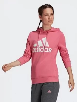 Image of adidas Loungewear Essentials Logo Fleece Hoodie, Pink/White, Size L, Women