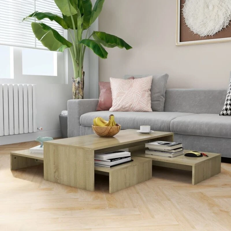 Image of VIDAXL Nesting Coffee Table Set Sonoma Oak 100x100x26.5cm Engineered Wood Vidaxl 8720286559994