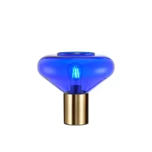 Image of Corinth Wide Table Lamp, E27, Ancient Brass, Blue Ink Glass