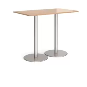 Image of Monza rectangular poseur table with flat round brushed steel bases 1400mm x 800mm - beech