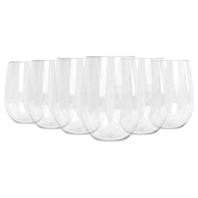 Image of Argon Tableware Reusable Plastic Stemless Wine Glasses - 480ml - Pack of 6 Clear