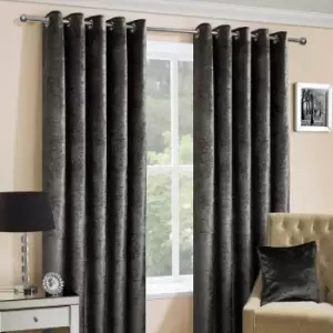 Image of Homecapes Dark Grey Luxury Crushed Velvet Lined Eyelet Curtain Pair, 46 x 72'