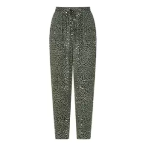 Image of Yumi Green Animal Print Cropped Trousers - Green