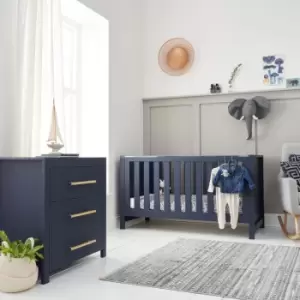 Image of Tivoli 3 Piece Nursery Furniture Set with Cot Bed Changing Unit and Underbed Storage Drawer in Navy - Tutti Bambini