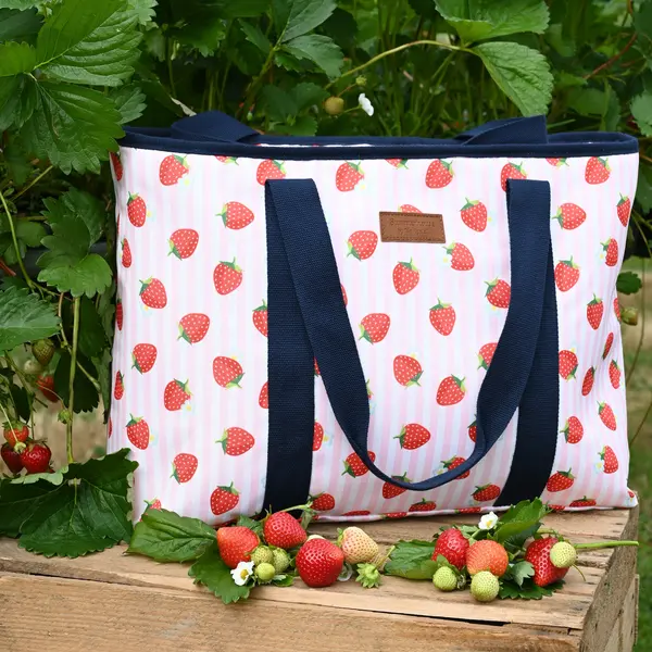 Image of Strawberries & Cream 25 Litre Insulated Family Picnic Tote Bag with Shoulder Strap Pink
