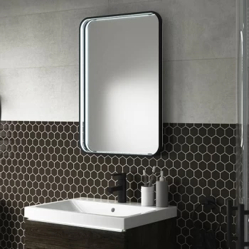 Image of Black LED Bathroom Mirror with Demister - 700 x 500mm - Sensio Aspect