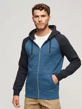 Image of Superdry Essential Baseball Raglan Zip Hoodie - Blue Size XL, Men