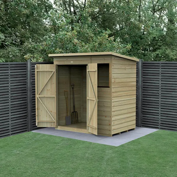 Image of 6' x 4' Forest Beckwood 25yr Guarantee Shiplap Pressure Treated Double Door Pent Wooden Shed (1.98m x 1.4m)