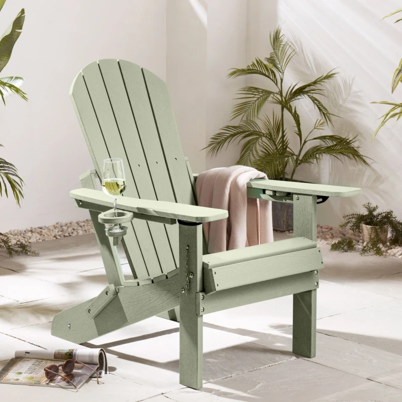 Image of VonHaus Westport Reclining HDPE Folding Adirondack Garden Chair in Light Green Size: 1 Pack Light Green Unisex 1 Pack