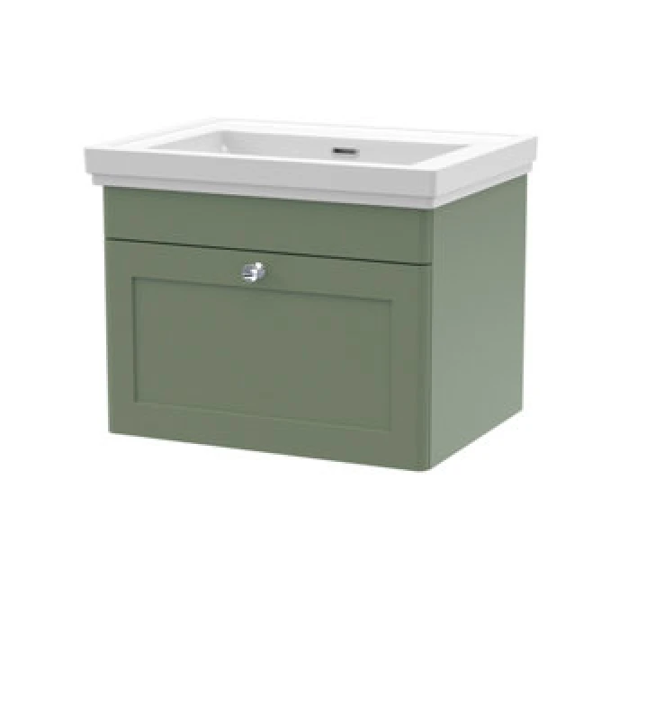 Image of nuie 600mm Wall Hung 1 Drawer Vanity & Basin 0TH - Satin Green CLC894H