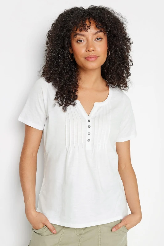 Image of M&Co Henley Pleated Top White