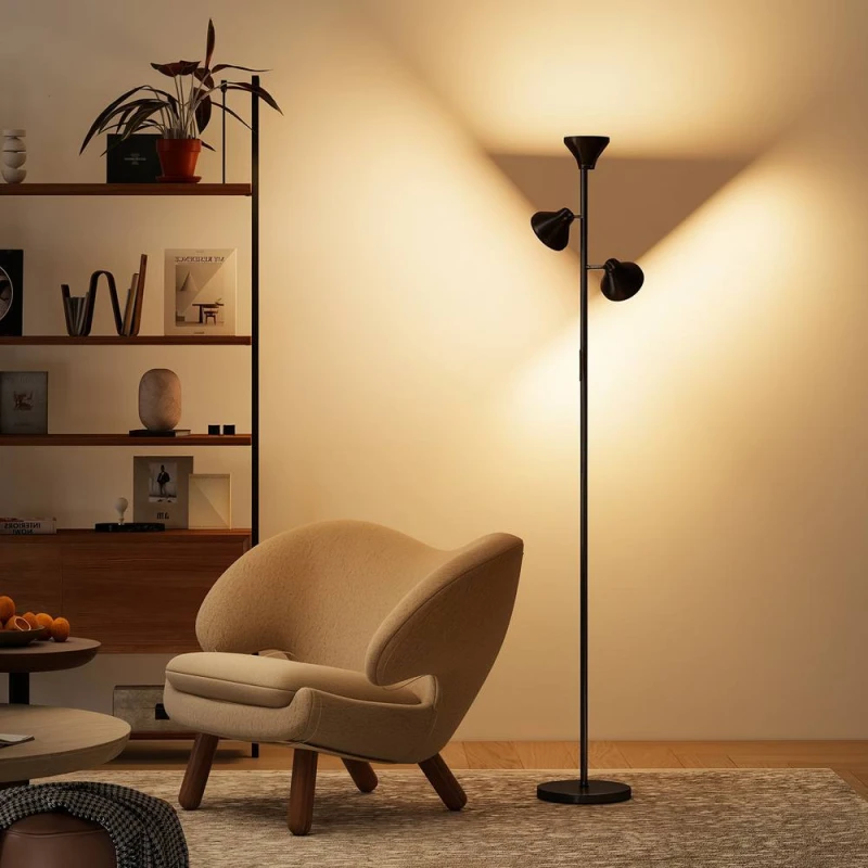 Image of HOMCOM RGB Floor Lamp with 3 Rotatable Head, Modern Standing Lamp, Black Unisex