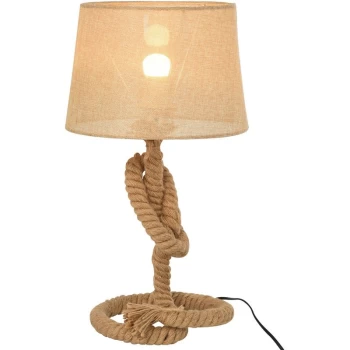 Image of Nautical Style Rope-Base Table Lamp w/ Fabric Lampshade Metal Frame Beige - Homcom