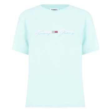 Image of Tommy Jeans Linear Logo T Shirt - CSP AQUA COAST