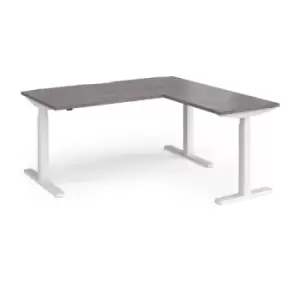 Image of Elev8 Touch sit-stand desk 1600mm x 800mm with 800mm return desk - white frame and grey oak top