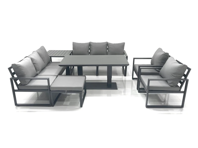 Image of Fimous Garden Sofa Set Aluminium Furniture Rising Dining Tabe Set with 2 Chair Big Footstool Side Table Dark Grey Dark Grey Unisex