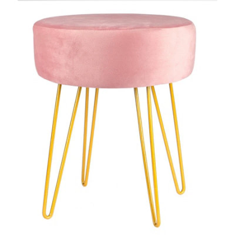 Image of Harbour Housewares Velvet Footstool - Round Modern Dressing Table Footstool Vanity Seat Chairs - 40 X 35Cm - Pink/gold