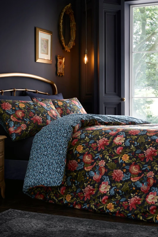 Image of Dreams and Drapes Bejewelled Cotton Duvet Cover Bedding Set Navy