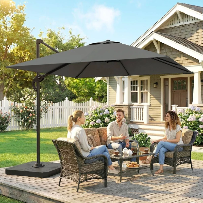 Image of OUTSUNNY 2.4 x 2.4 m Cantilever Parasol w/ Umbrella Weights in Dark Grey Dark Grey Unisex
