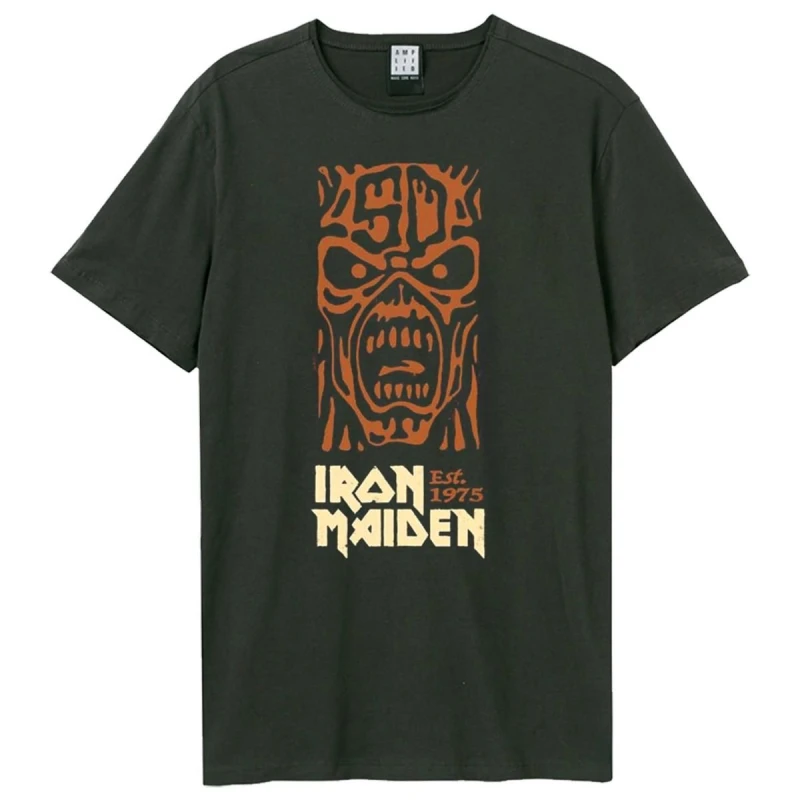 Image of Amplified Amplified Men 50th Totem Pole Iron Maiden T-Shirt in Charcoal Size: 2X-large Charcoal XXL Male 5063806073321