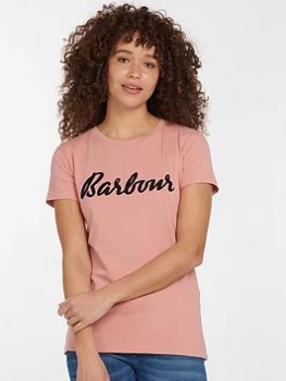 Image of Barbour Rebecca Logo Tee - Peach, Pink, Size 10, Women
