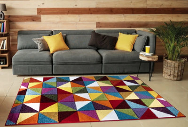 Image of Smart Living Smart Living Modern Hand Carved Multicolour Soft Thick Area Rug - Geometric Triangle in Purple Size: 60cm x 110cm Purple 60cm x 110cm U