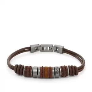 Image of Fossil Mens Rondell Brown Leather Bracelet