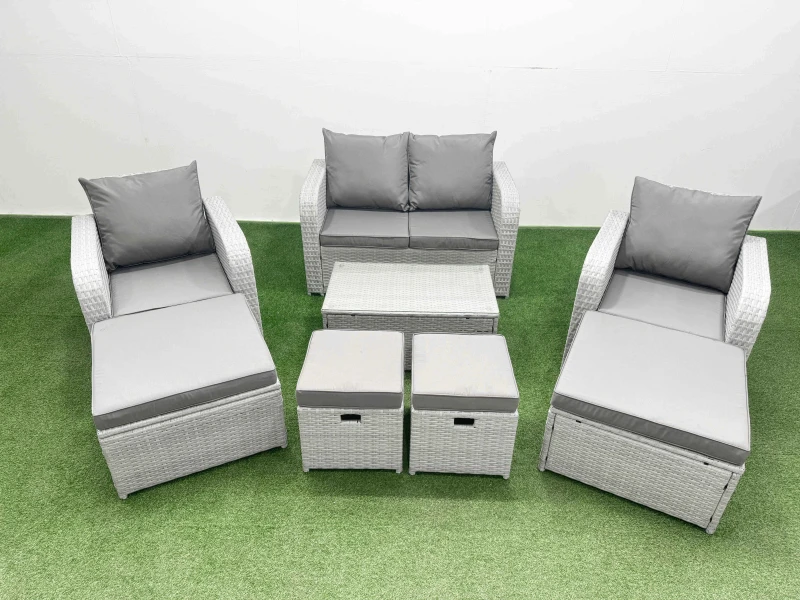 Image of Fimous 8 PCs Rectangular Coffee Table Set Reclining Chair Inclining Sofas in Light Grey Light Grey Unisex