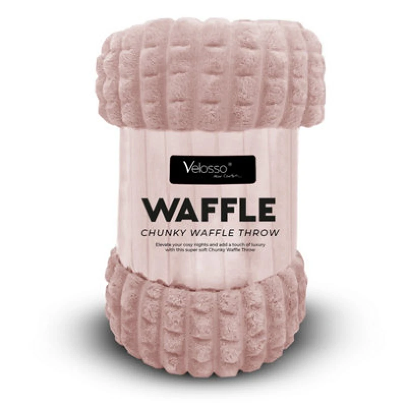 Image of Velosso Elegant Waffle Style Ribbed Thermal Plush Throw - Cosy Winter Embossed Fur Blanket For Sofa, Bed - 127Cm X 152Cm - Blush