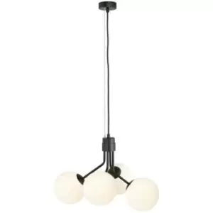 Image of Emibig Nova Black Globe Pendant Ceiling Light with White Glass Shades, 4x E14