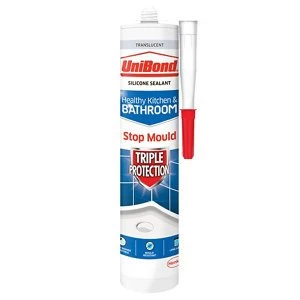 Image of UniBond Triple protection Mould resistant Translucent Kitchen & bathroom Silicone-based Sanitary sealant 300ml