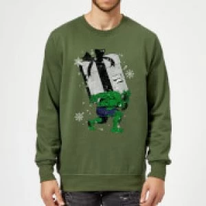Image of Marvel Comics The Incredible Hulk Christmas Present Green Christmas Sweatshirt - M - Green