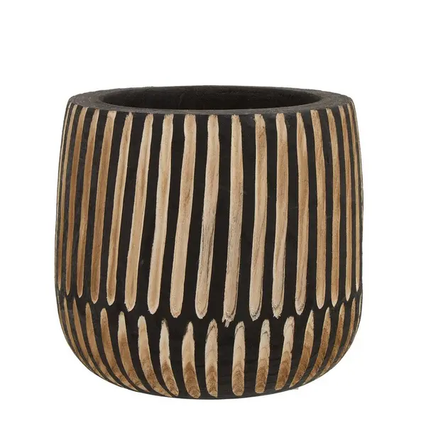 Image of Olivia's Abia Small Engraved Wooden Planter in Black & Natural Outlet
