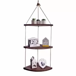 Image of 3 Tier Wooden Hanging Corner Shelf M&W - Brown