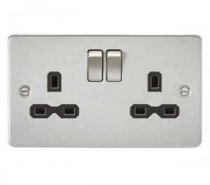 Image of 5 PACK - Flat plate 13A 2G DP switched socket - brushed chrome with Black insert