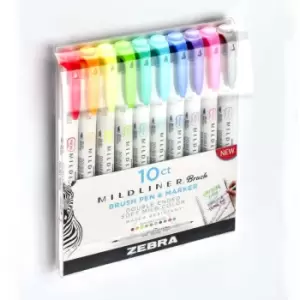 Image of Zebra Soft and Mild Mildliner Double Ended Brush Pen and Fine Marker Pack of 10, none