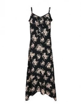 Image of Wallis Petite Frill Cami Dress - Black, Size 16, Women