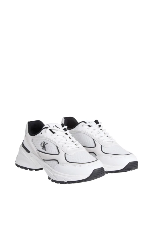 Image of Calvin Klein Womens Hike Runner Mesh Mix Met Mg Bright White/Black in White Size: 37 White Female 37