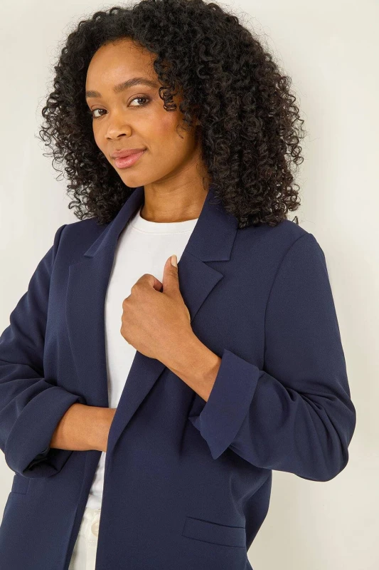 Image of Roman Womens Petite Revere Collar Stretch Blazer in Navy Size: 18 Navy Female 18