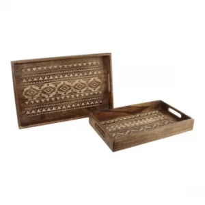 Image of Set of 2 Hand Carved Kasbah Wooden Trays
