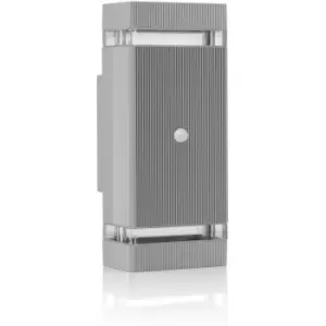 Image of Auraglow - PIR Motion Sensor Double Up & Down Outdoor Wall Security Light -Silver - Warm White