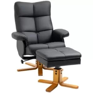 Image of HOMCOM Faux Leather Swivel Recliner Chair with Footstool, Wooden Base and Storage for Living Room, Black